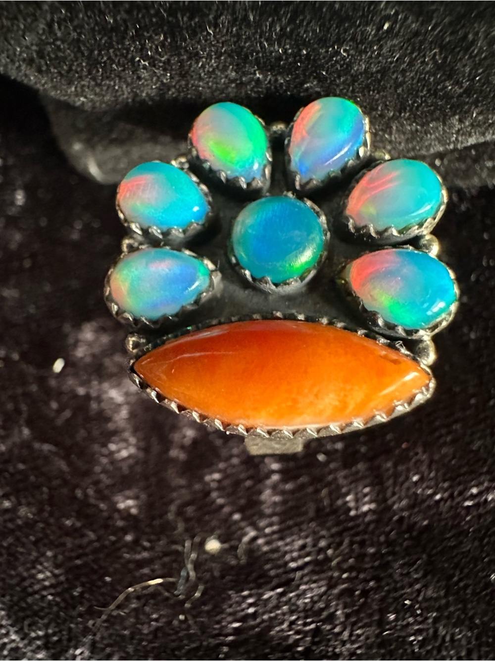 Navajo Spiny Oyster and Opal Ring adjustable